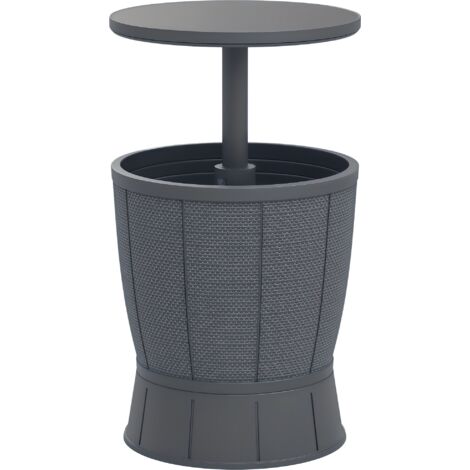 Seau à glace table basse 2 en 1 - plateau télescopique - dia. 49 x 58-84H cm - PP effet résine gris (1/5)