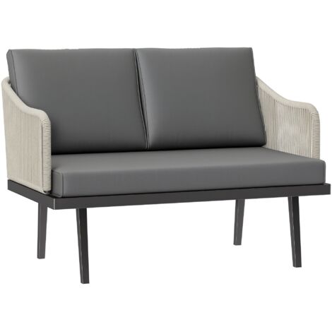 Outsunny – Canapé de jardin 2 places – Structure en acier – Dossier et accoudoirs en rotin – Coussins amovibles – Charge max 240 kg – Gris foncé