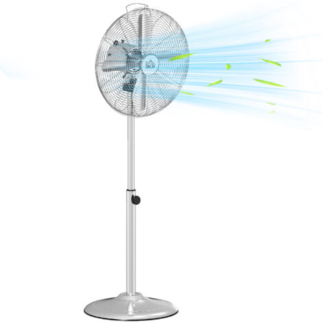 Homcom – Ventilateur sur pied 50 W – Hauteur réglable 87-120 cm – 3 vitesses – Oscillation 70° et inclinaison 10° – Acier argenté