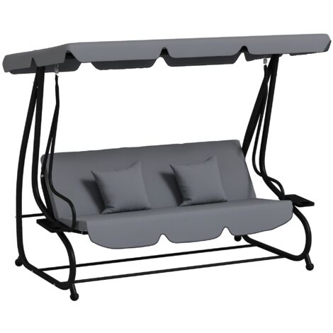 Outsunny – Balancelle de jardin 3 places convertible – Toit inclinable – 2 tablettes avec porte-gobelets – Métal époxy anticorrosion – Dimensions 2 x 1,2 x 1,64 m