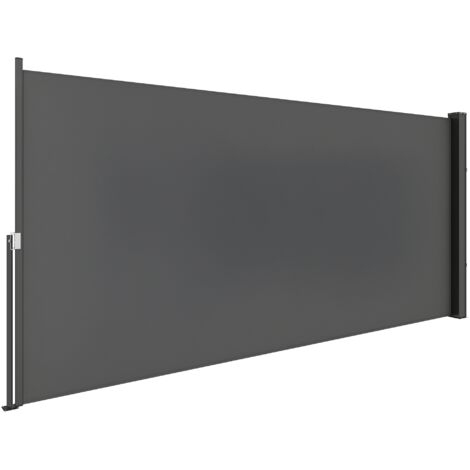 Outsunny – Store latéral rétractable 3 x 1,4 m – Brise-vue en polyester anti-UV 180 g/m² – Structure en aluminium gris foncé – Fixation facile