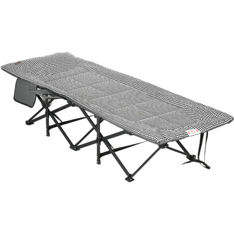 Lit de Camping Pliable - Outsunny - Charge 250 kg - avec poche latérale, porte-gobelet et sac de transport - 68 x 190 x 48 cm, noir