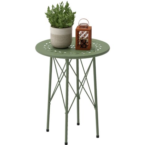Petite table d'appoint - Outsunny - ronde - avec découpe en forme de fleur et feuilles - pour terrasse salon balcon - acier - vert (1/5)