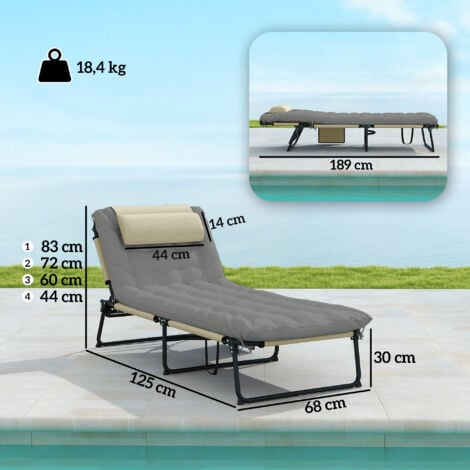Lot de 2 transats bains de soleil pliables inclinables - tétière, matelas épais - métal tissu gris crème