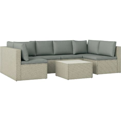 Outsunny – Salon de jardin modulable 6 places – Résine tressée résistante aux UV – Table basse en verre trempé – Confort avec coussins amovibles