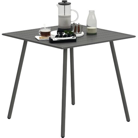 Outsunny – Table de jardin 4 personnes – Plateau à lattes acier époxy gris – Dimensions 80x80x74 cm – Charge max 70 kg