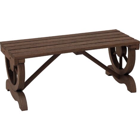 Banc de jardin 2 places style western piètement roues de charrette bois sapin traité carbonisation