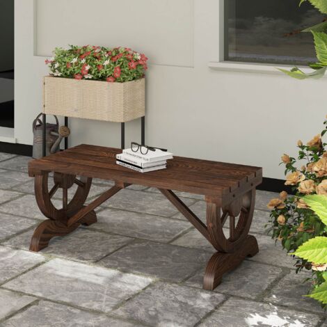 Outsunny Banc Jardin 3 Places Bois Sapin Carbonisé Style Charette Rustique Avec Roues