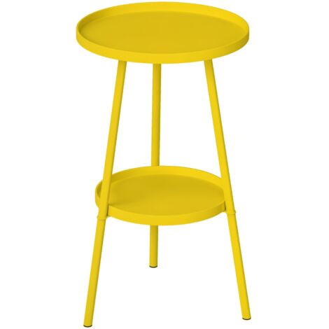 Table d'appoint de jardin ronde 2 niveaux - table basse de jardin - dia. 32 x 51 cm - métal jaune (1/5)
