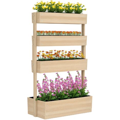 Outsunny – Carré potager en bois 4 niveaux – Inserts d'irrigation et feutres de drainage – Dimensions 88 x 45 x 140 cm – Bois sapin pré-huilé (1/5)