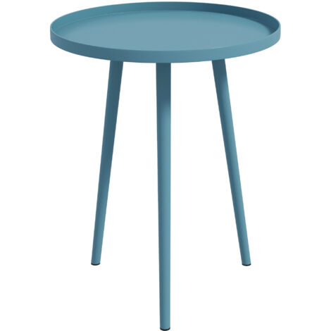Table basse de jardin d'appoint design scandinave Ø 40 x 50H cm acier époxy bleu