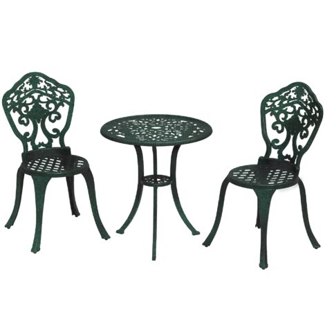 Outsunny – Ensemble table et chaises de jardin 2 places – Aluminium aspect fer forgé noir vieilli – Table ronde avec trou de parasol Ø 48mm (1/5)