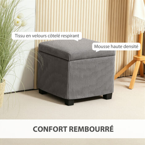 HOMCOM Pouf Coffre Rangement Velours Côtelé – Rond Ø60 Cm, Beige – 97 L – Charge 120 Kg