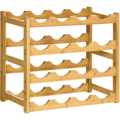 Homcom – Range-bouteilles en bambou verni – Rack 4 niveaux pour 16 bouteilles – Dimensions 43L x 23,5l x 38H cm – Charge max. 75 kg