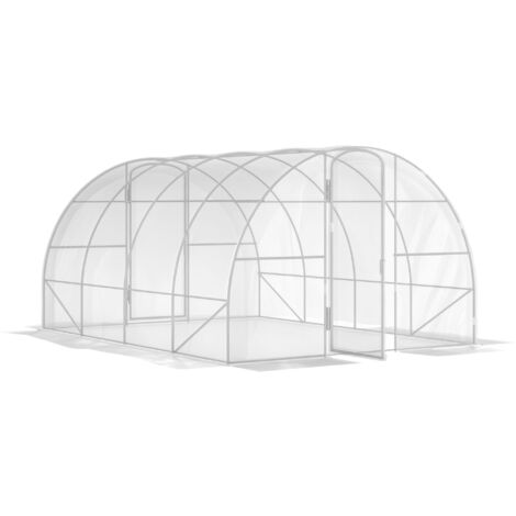 Outsunny – Serre tunnel 12 m² – Dimensions 395 x 295 x 195 cm – Acier galvanisé renforcé – Bâche PE anti-UV 150 g/m² – 2 portes à charnière