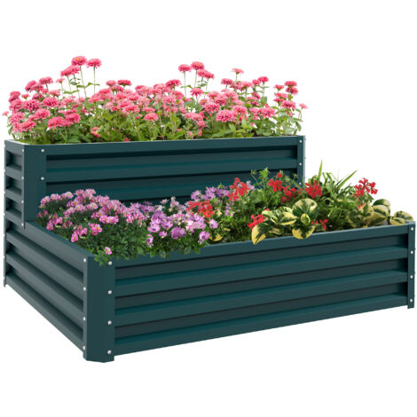 Jardinière carré potager 2 étages dim. 120L x 101l x 58H cm tôle d'acier ondulée vert