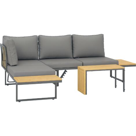 Outsunny – Ensemble salon de jardin modulable 4 places – Table basse en acier gris – Bois d'acacia verni – Sièges ajustables pour confort optimal (1/5)