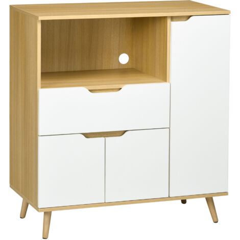 Homcom – Meuble de rangement cuisine pour micro-ondes – 1 tiroir, 2 placards, étagère ouverte – 90 x 40 x 98,5 cm – Panneau de particules blanc