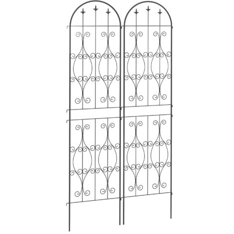 Supports pour plantes grimpantes - Outsunny - lot de 2 - motif de volute - pour légumes vignes - en métal - 50 x 220 cm - noir