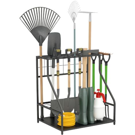 Outsunny – Organiseur d'outils de jardin 5 crochets G et 6 crochets latéraux – Métal noir – Dimensions 84x53x73 cm – Charge max. 15 kg