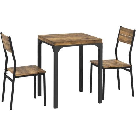 Table avec 2 chaises style industriel acier noir MDF coloris bois effet vieilli