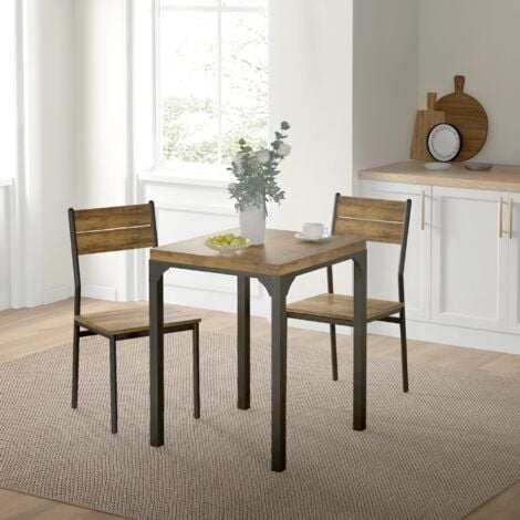 Table avec 2 chaises style industriel acier noir MDF coloris bois effet vieilli