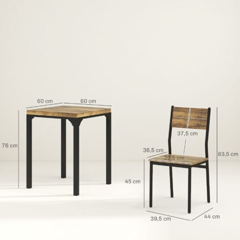 Table avec 2 chaises style industriel acier noir MDF coloris bois effet vieilli