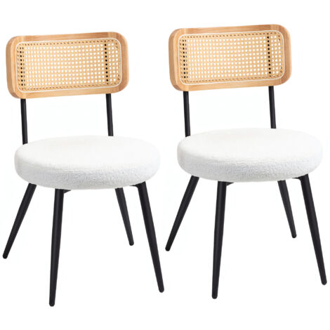 Lot de 2 chaises design assise ronde effet laine bouclée métal noir ...