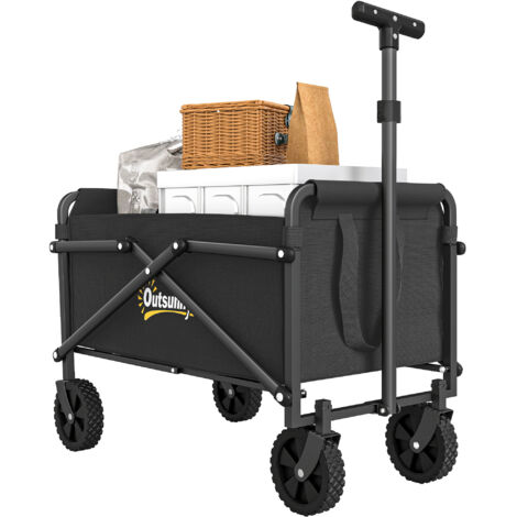 Chariot de jardin pliable 60 Kg max. poignée télescopique réglable métal oxford noir (1/5)