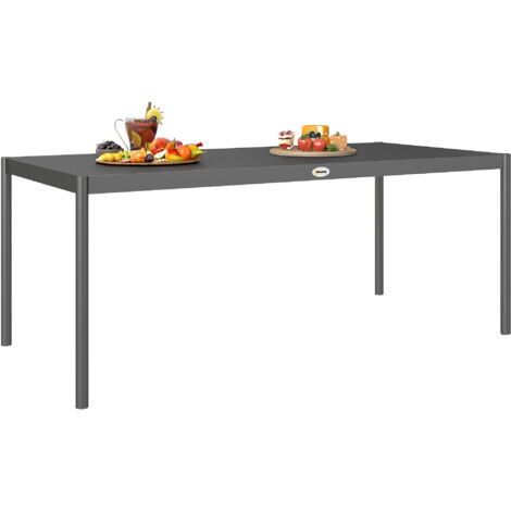Table de jardin 8 personnes rectangulaire plateau effet lattes acier époxy anthracite