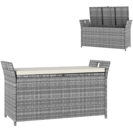 Outsunny – Coffre de jardin en résine tressée – Dimensions 125 x 55 x 70 cm – Coussin déhoussable et poignées intégrées – Charge max. 120 kg