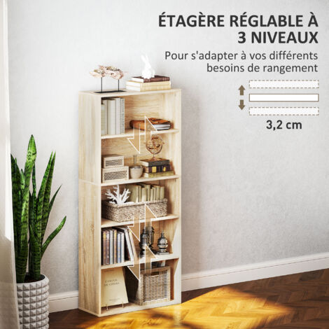 Étagère Bibliothèque 2 Niveaux HOMCOM 60x24x63cm - Effet Bois Naturel, Étagère Réglable, Pour Salon/Chambre/Bureau - 4