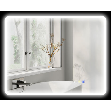 Homcom – Miroir lumineux de salle de bain 90 x 70 cm – Bluetooth – Interrupteur tactile – Lumière réglable 3000K/4500K/6500K – Fonction anti-buée (1/5)