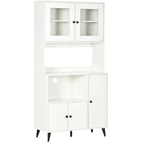 Homcom – Buffet haut armoire de cuisine sur pied 90x40x180 cm – 5 portes, 4 étagères, niche ouverte – Panneau de particules blanc noir