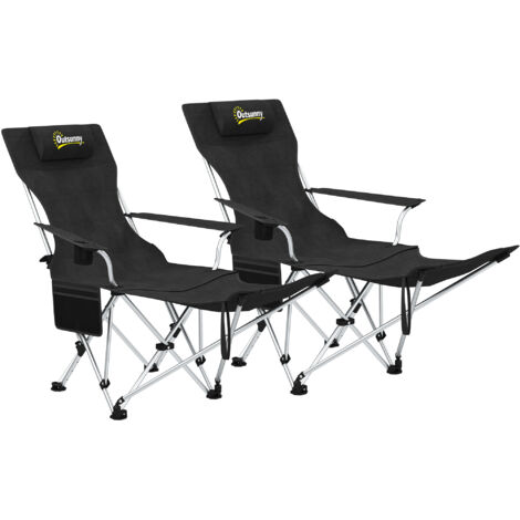 Outsunny – Lot de 2 chaises de camping pliantes – Repose-pieds amovibles – Tissu Oxford 600D résistant – Sac de transport inclus – Noir