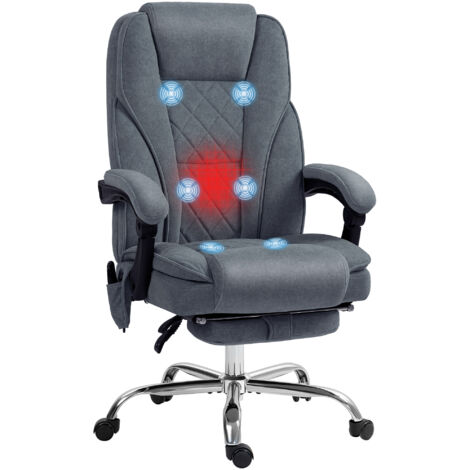 Fauteuil de bureau manager massant chauffant inclinable réglable télécommande repose-pieds rétractable velours gris bleuté (1/5)