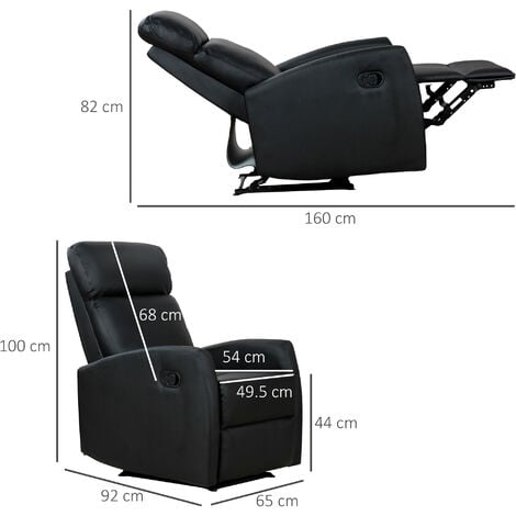 Fauteuil de relaxation inclinable 170° avec repose-pied ajustable revêtement synthétique noir
