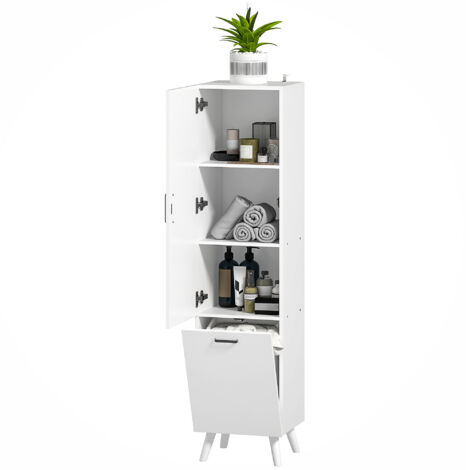 Meuble Colonne Salle De Bain HOMCOM Blanc Contemporain – 2 Placards, 3 Étagères Réglables + Tiroir, Style Élégant Et Compact