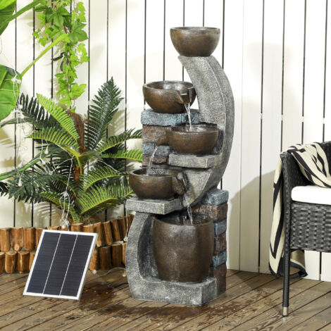 Fontaine Solaire Extérieure Avec LED - Décoration Jardin En Poly-résine, 30x15x15 Cm, Style Cascade Et Écureuil
