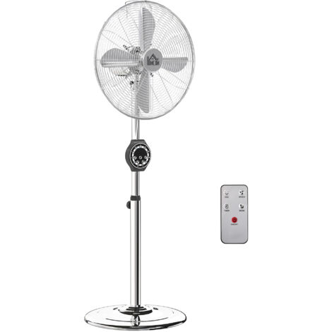 Ventilateur sur pied 50W oscillant réglable H.120-135 cm 3 vitesses timer télécommande 4 pales métal