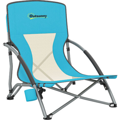 Chaise de plage - Outsunny - légère 2,2 kg - avec dossier en maille, sac de transport et porte-gobelet - bleu