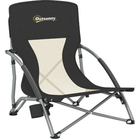 Chaise de plage - Outsunny - légère 2,2 kg - avec dossier en maille, sac de transport et porte-gobelet - noir