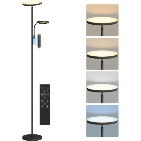 Homcom – Lampadaire LED 42W noir – Dimmable 2700K-6500K – 4 modes scène – Télécommande incluse – Métal, PC – Ø 25 x 175H cm