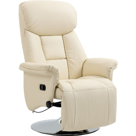 Fauteuil relax inclinable repose-pied réglable pivotant 360° piètement métal chromé revêtement synthétique crème