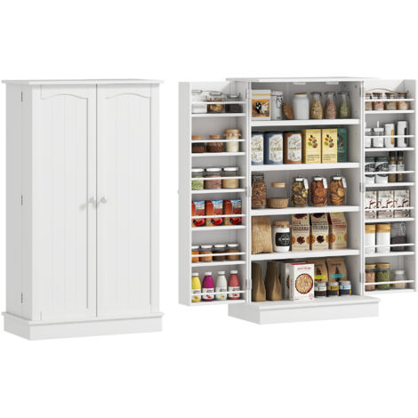 Homcom – Armoire de cuisine 2 portes – 5 étagères ajustables – 12 porte-épices – MDF blanc – 60L x 30l x 104H cm