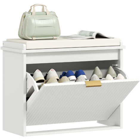 Homcom – Banc à chaussures compact – Meuble à chaussures avec banquette – Dimensions 62x26x47,5 cm – Charge max 120 kg – Rangement pratique (1/5)