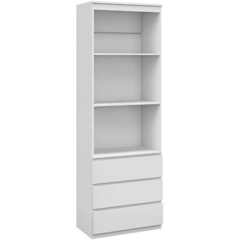 Bibliothèque 3 étagères 3 tiroirs - dim. 60L x 35l x 180H cm - panneaux aspect bois blanc