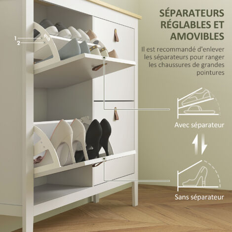 Meuble à chaussures moderne avec étagères réglables, tiroirs