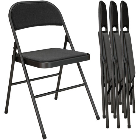 Homcom – Lot de 4 chaises pliantes – Coussin en lin pour confort – Cadre en acier noir – Dimensions 45l x 46P x 78H cm – Charge max 120 kg (1/5)