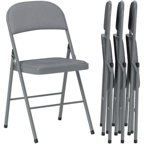 Homcom – Lot de 4 chaises pliantes en velours gris – Assise rembourrée mousse – Dossier incliné pour confort – Acier robuste – Dimensions 45x46x78cm